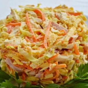 Салат с колбасой п/к и корейской морковкой